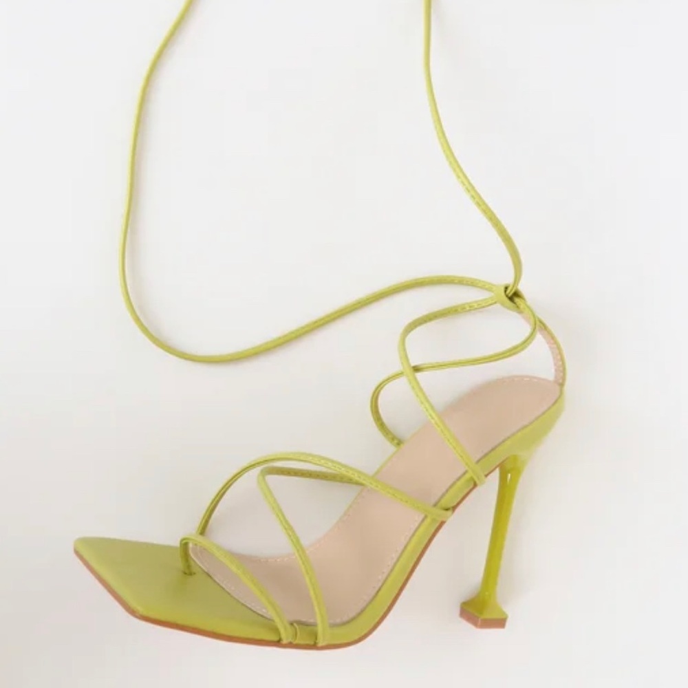 Lulus Mixx Shuz Lime Green Square Toe Lace Up Heel - Picture 4 of 8